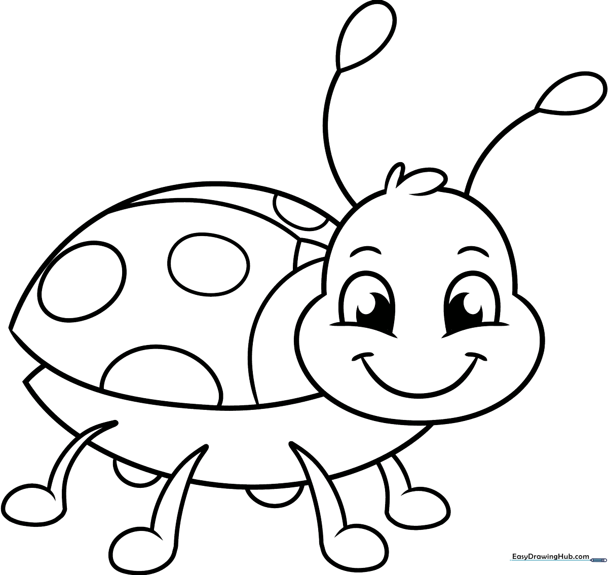 A friendly cartoon bug with large eyes and simple, rounded features, designed for children to practice coloring within the lines.