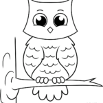 A friendly cartoon owl with large, expressive eyes and simple wing outlines, designed as a black-and-white coloring activity for children.