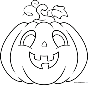 A friendly cartoon pumpkin with a wide smile and rounded segments, featuring bold, clean outlines perfect for children to color.