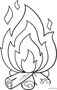 Step-by-step drawing guide for a stylized campfire flame with clean outlines