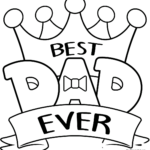 A black and white line art illustration of a crown card for Father's Day, featuring bold outlines suitable for coloring with markers or crayons.