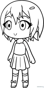 Line art of a Gacha Life character with large expressive eyes and stylized hair, ready for children to color with markers or crayons.