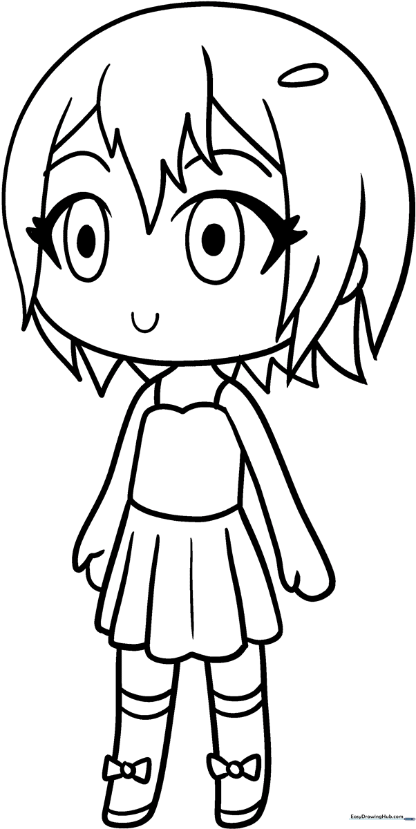 Line art of a Gacha Life character with large expressive eyes and stylized hair, ready for children to color with markers or crayons.