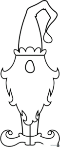A friendly cartoon gnome with a tall pointed hat and a bushy beard, featuring thick, clear lines for easy coloring by children.