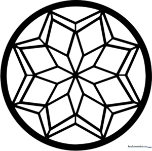 A symmetrical mandala line art design featuring large, easy-to-color geometric petals and circular layers, ideal for developing coloring precision in young children.