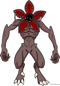 Detailed pencil sketch of a Demogorgon showing the signature open-petal head and slender limbs.