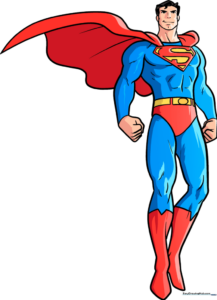 Step-by-step drawing of Superman in his classic heroic pose with cape flowing.