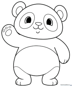 A friendly, simple cartoon panda illustration with bold outlines, perfect for children to color with markers or crayons.
