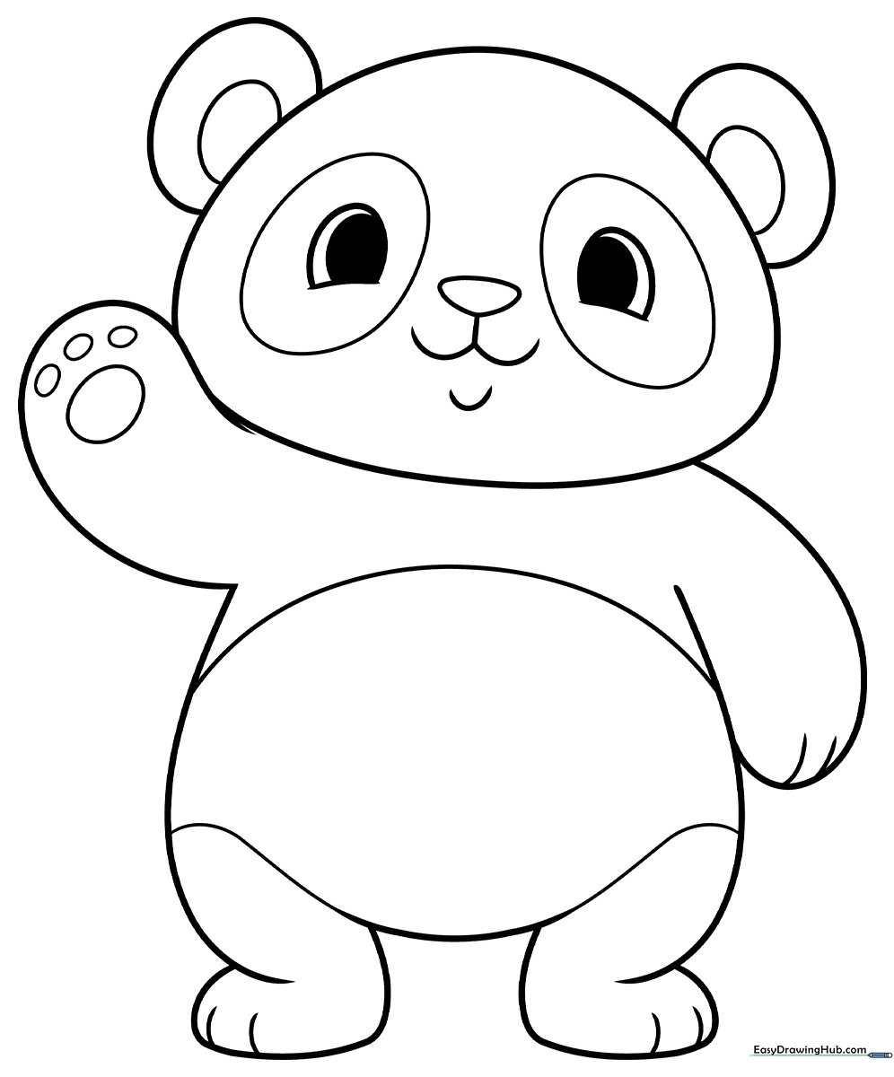 A friendly, simple cartoon panda illustration with bold outlines, perfect for children to color with markers or crayons.