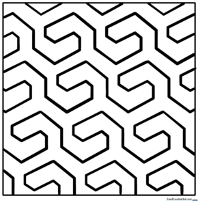 Black and white geometric interlocking shapes coloring sheet for kids