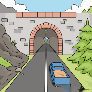 A simple tunnel drawing showing one-point perspective with lines converging toward a central vanishing point.