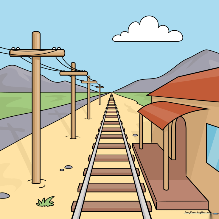 Easy Train Track in One Point Perspective