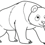 Black and white line art of a realistic sitting panda, featuring clear outlines for easy coloring and educational practice.