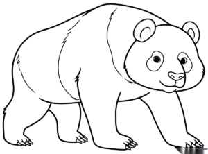 Black and white line art of a realistic sitting panda, featuring clear outlines for easy coloring and educational practice.
