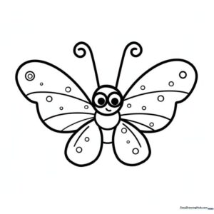 A simple, friendly butterfly outline with large wings and clear, thick lines, designed for children to practice coloring within the boundaries.