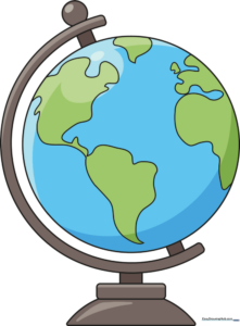 Hand-drawn illustration of a globe on a stand showing North and South America.