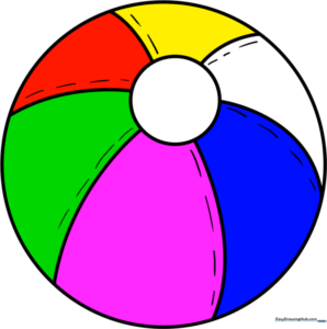 Colorful beach ball illustration showing circular segments and curved seam lines.