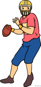 Line drawing of a football player in a passing stance, showing clear outlines for coloring.