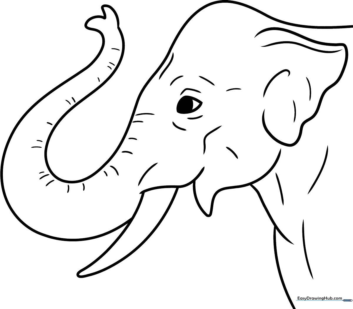Black and white line art of an elephant trunk with visible skin folds, designed for children to color and practice shading techniques.