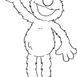 Black and white line art of Elmo from Sesame Street with his signature wide smile and large eyes, ready for coloring.