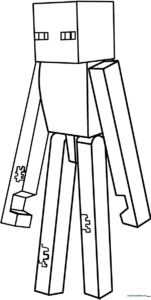 Black and white line art of a Minecraft Enderman standing tall, featuring clean outlines for easy coloring by children.