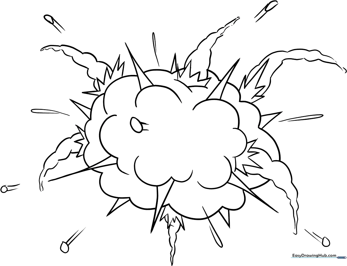 A bold, cartoon-style explosion illustration with jagged, radiating edges, designed for children to color and practice shading techniques.