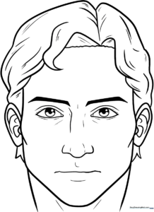 A clean, black-and-white line art illustration of a friendly human face, featuring clear outlines for easy coloring by children.