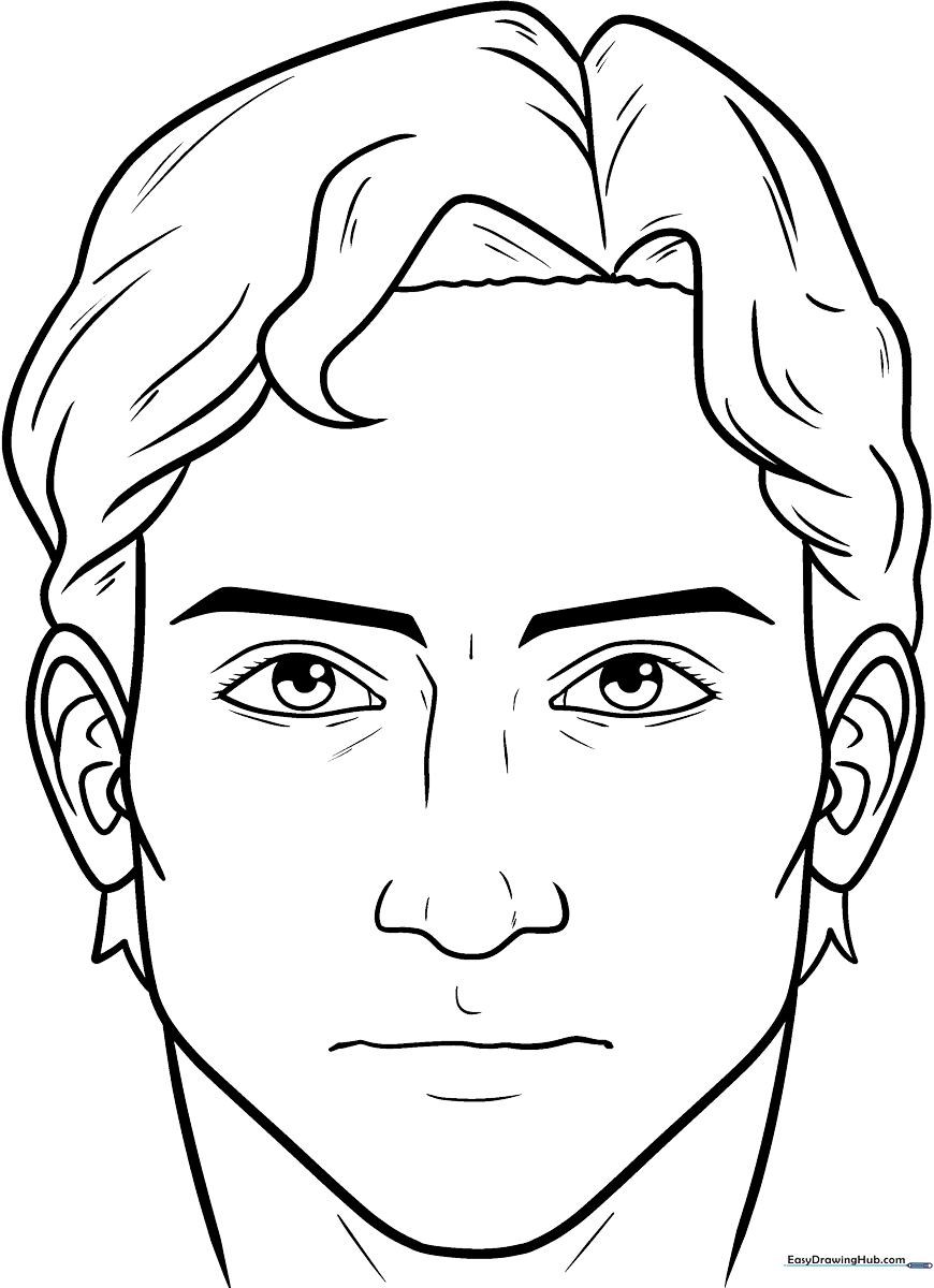 A clean, black-and-white line art illustration of a friendly human face, featuring clear outlines for easy coloring by children.