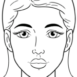 A clean, black-and-white line art template of a human face, featuring clear outlines for eyes, nose, and lips, designed for coloring practice.