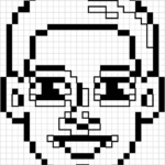 A simple grid-based pixel art face outline on a white background, designed for children to color inside the squares.
