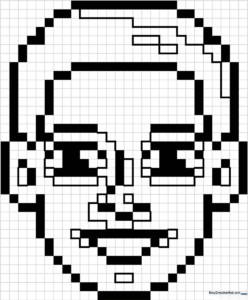 A simple grid-based pixel art face outline on a white background, designed for children to color inside the squares.