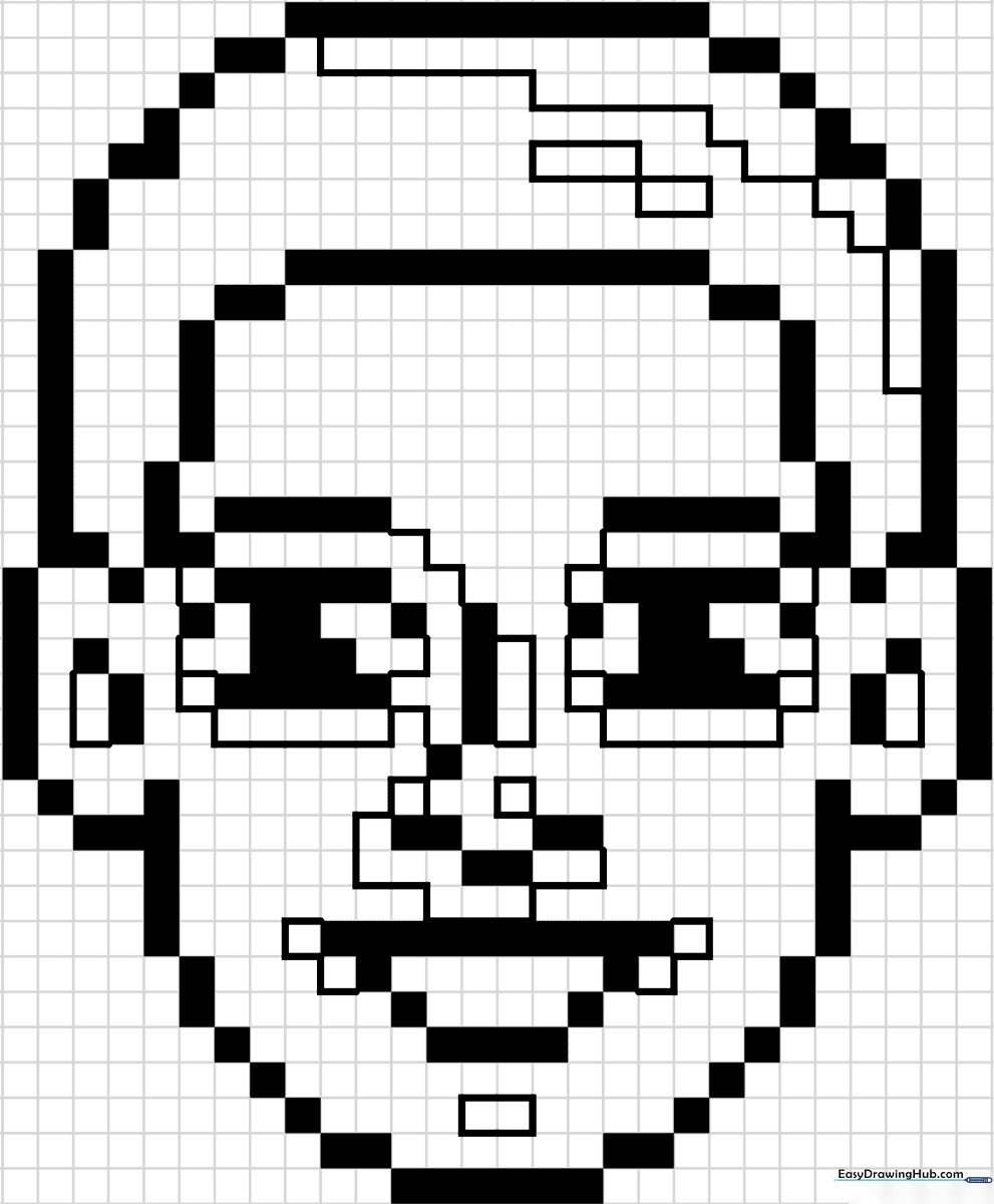A simple grid-based pixel art face outline on a white background, designed for children to color inside the squares.