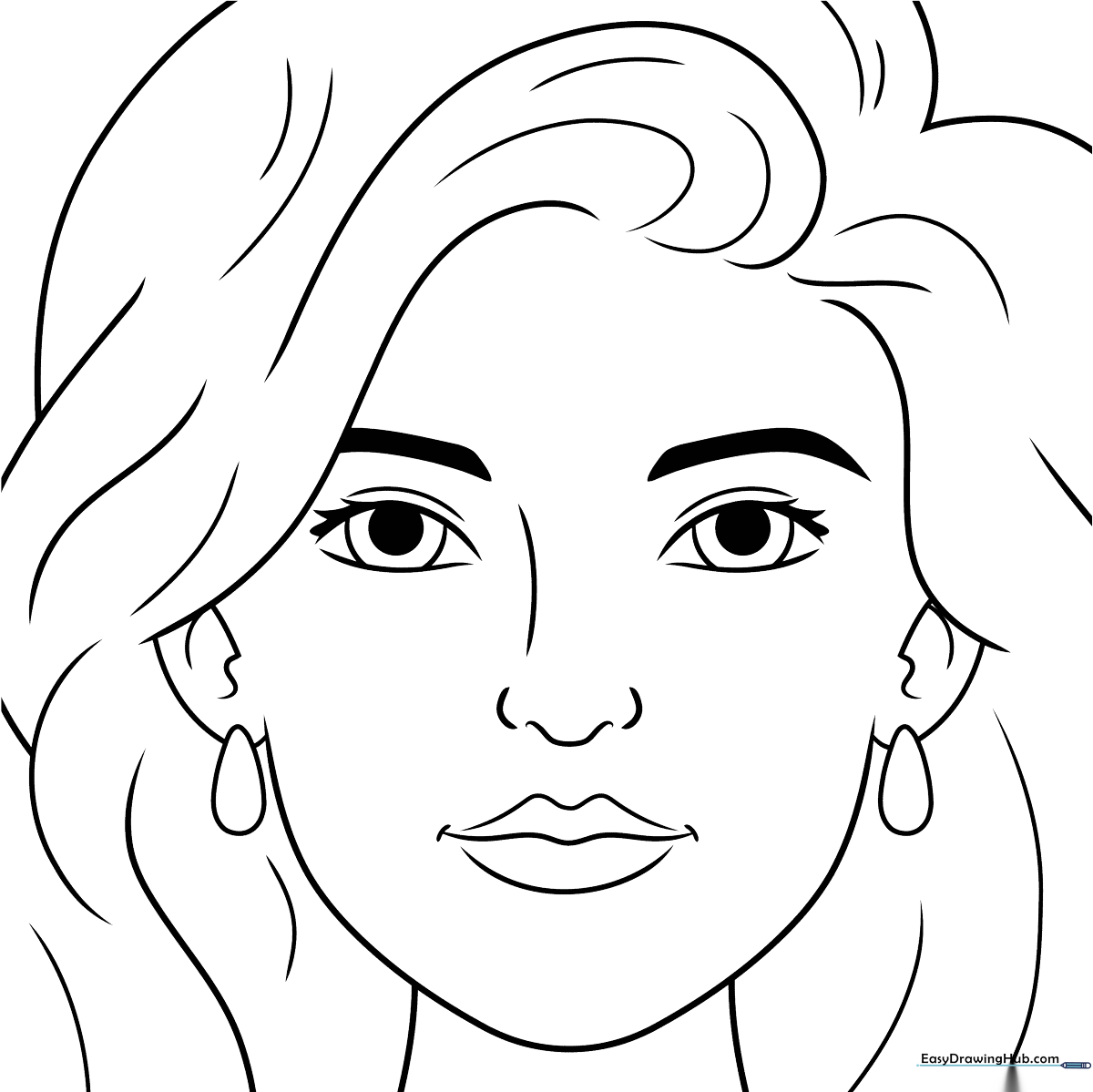 Black and white line art of a friendly face portrait with clear outlines, ideal for children learning to color within the lines.