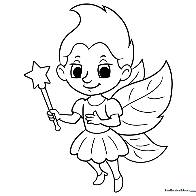 Easy Cartoon Fairy Coloring Sheet