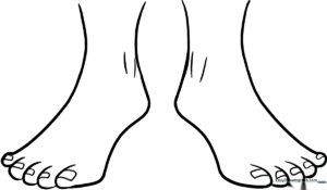 Black and white line art of a pair of human feet, featuring clear outlines for easy coloring and anatomy practice.