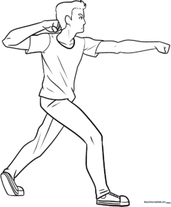 Line art illustration of a dynamic anime fighter in a combat stance, featuring clean outlines for easy coloring and artistic practice.