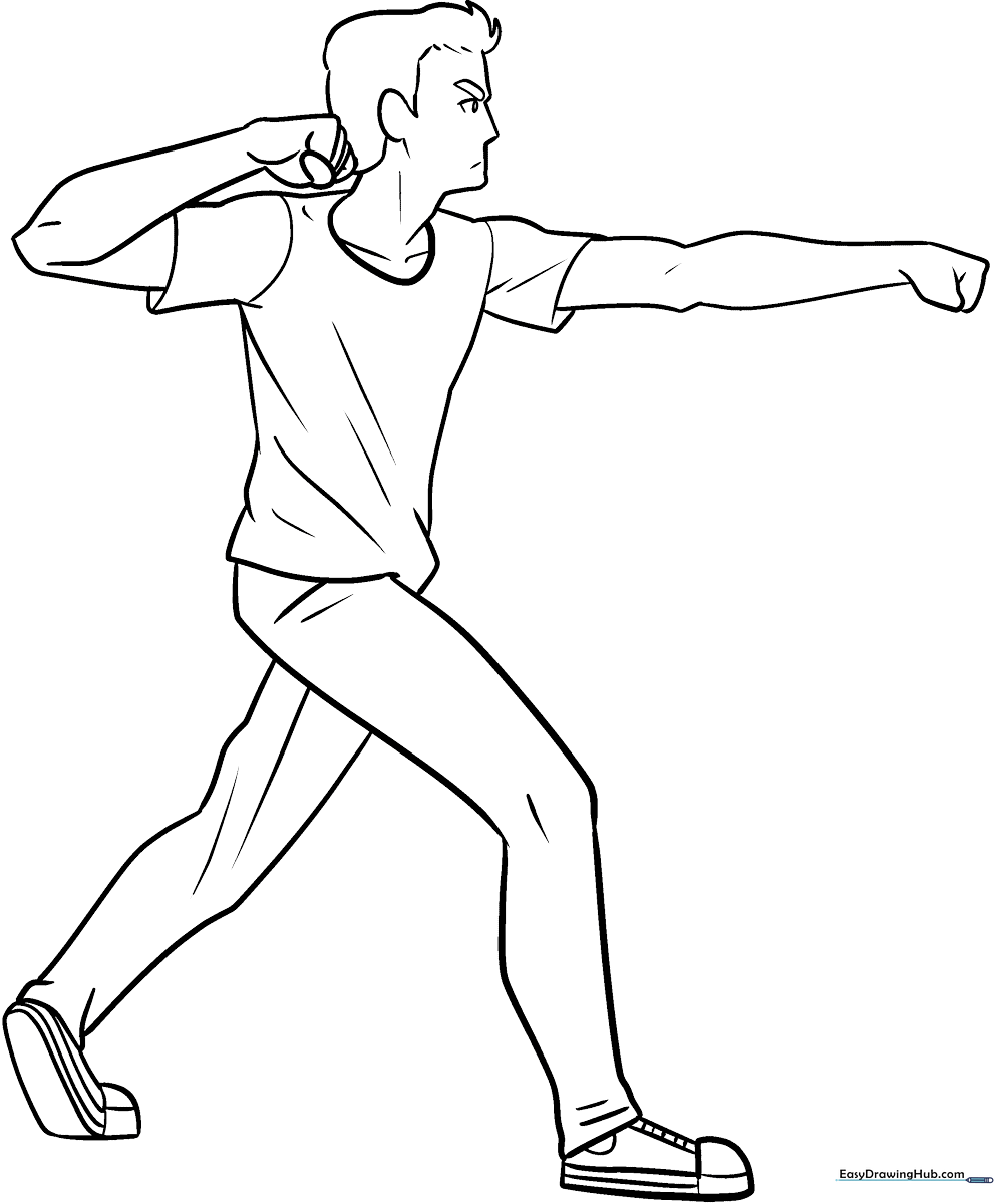 Line art illustration of a dynamic anime fighter in a combat stance, featuring clean outlines for easy coloring and artistic practice.