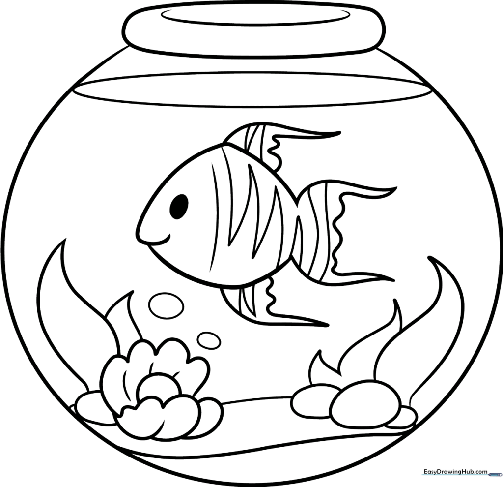 Easy Fish Bowl Coloring Sheet