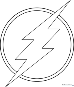 Bold black and white outline of the Flash lightning bolt emblem, designed for children to color with markers or crayons.