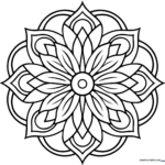 Intricate floral mandala pattern with bold outlines, designed for children to practice coloring within the lines and exploring color theory.