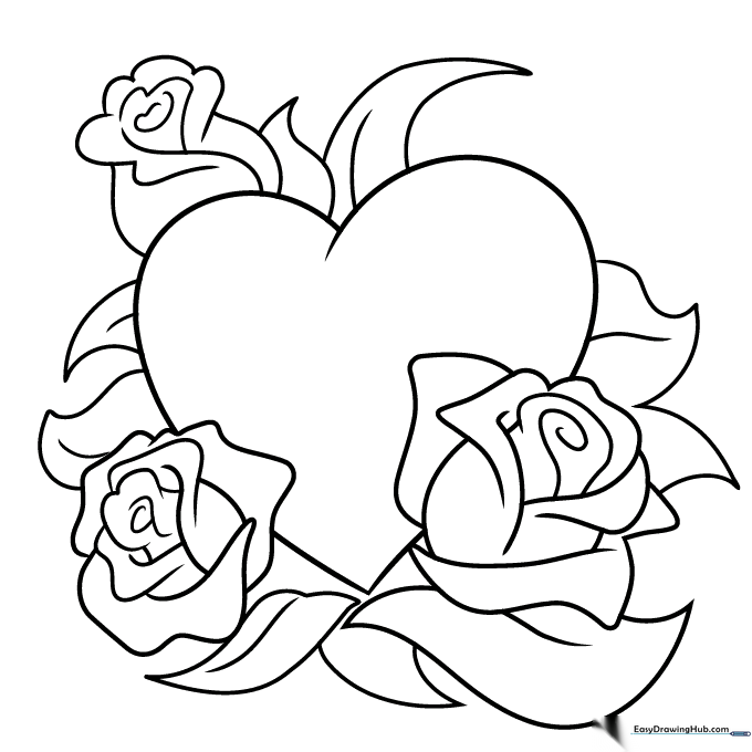 Rose and Heart Coloring Sheet