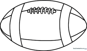A clean, black-and-white line art illustration of an American football, featuring distinct laces and stitching, ready for children to color.