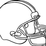 Black and white line art of a football helmet with a protective face mask, ready for coloring.