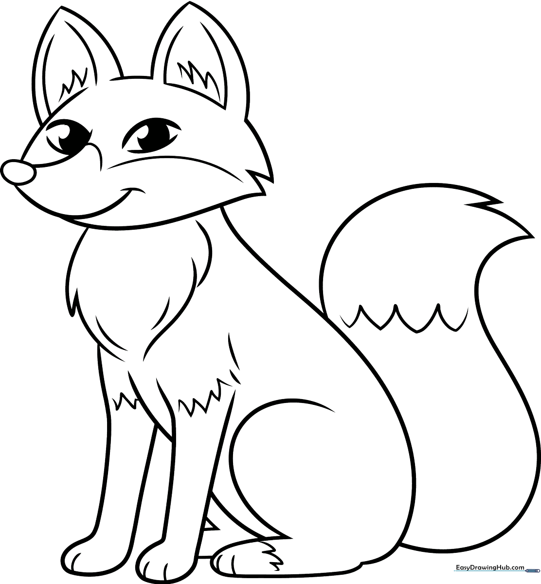 Simple cartoon fox outline with bold, clean lines, perfect for children practicing coloring and fine motor control.