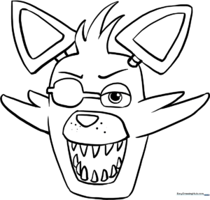 Black and white line art of Foxy the pirate fox from Five Nights at Freddy's, featuring clear outlines for easy coloring by children.