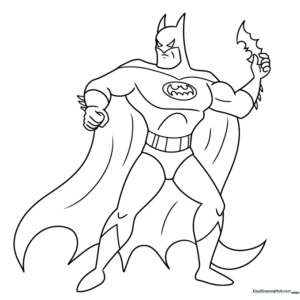 Classic Batman standing in a heroic pose, wearing his utility belt and cape, ready for coloring.
