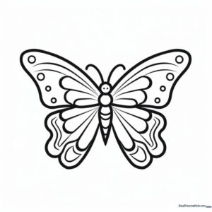 A clean, bold-lined butterfly illustration on a white background, designed for children to color with markers or crayons.