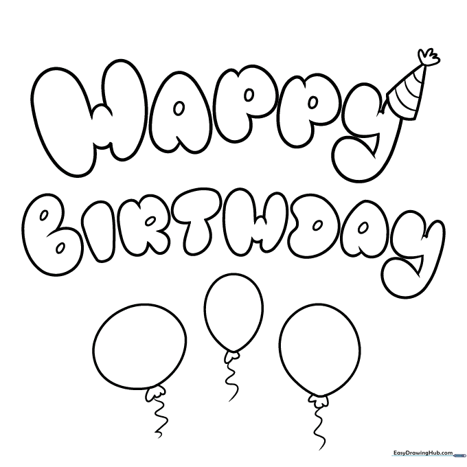 Happy Birthday in Bubble Letters Coloring Sheet