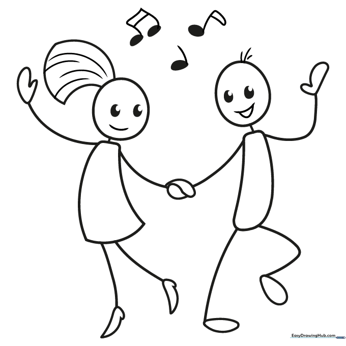 Stick Figures Dancing Coloring Sheet