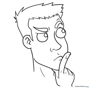Line art of a person with a hand on their chin in a thoughtful pose, ideal for teaching emotional expression.